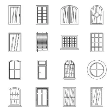Plastic window forms icons set, outline style Illustrazione stock