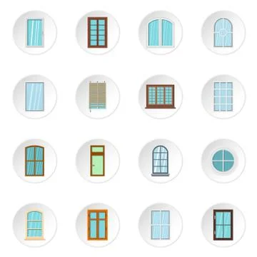 Plastic window forms icons set in flat style Illustrazione stock