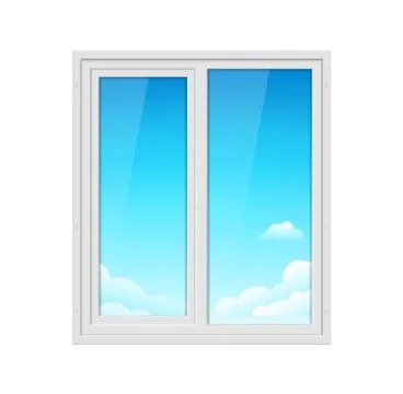 Plastic window frame in house. Vector glass plastic window closedm office inside 스톡 일러스트