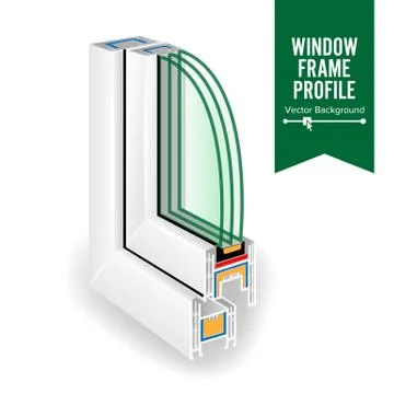 Plastic Window Frame Profile. Energy Efficient Window Cross Section. Three Glass Illustrazione stock