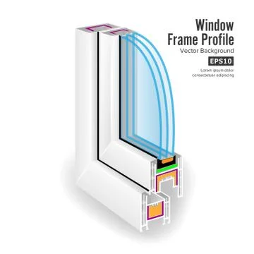 Plastic Window Frame Profile. Structure Corner Window. Three Glass. Illustration Illustrazione stock