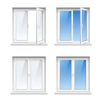 Plastic Window Frames 4 Realistic Icons Set イラスト素材