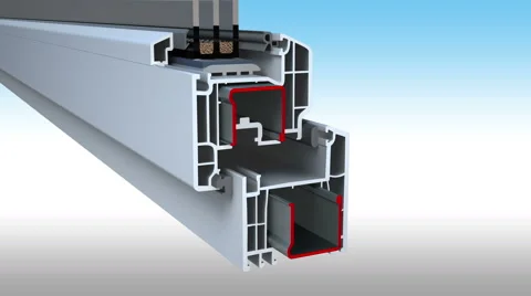 Plastic window frames and PVC profile in cross section, alpha matte Video stock 62249709
