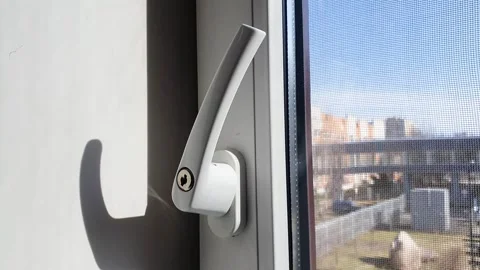 Plastic window handle. Open plastic window, airing the room. Stock Footage 270240214