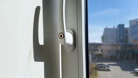 Plastic window, plastic window handle in the apartment, room. Video stock 305569805