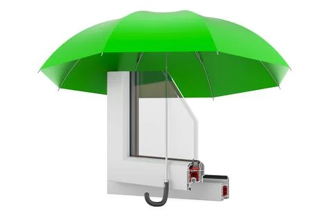 Plastic window profile under umbrella, 3D rendering Stock Illustration
