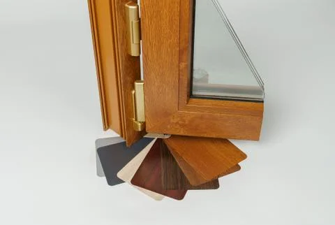 Plastic window profile. Windows section with triple glazing Stock Photos