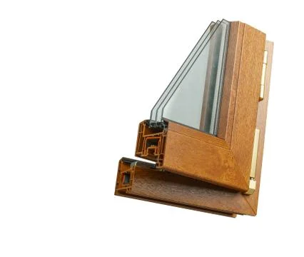 Plastic window profile. Windows section with triple glazing Stock Photos