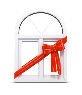 Plastic window with red ribbon gift. Illustration. Stock Illustration