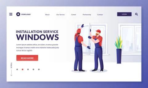 Plastic window repair and installation service. Handymen replace old windows Stock Illustration