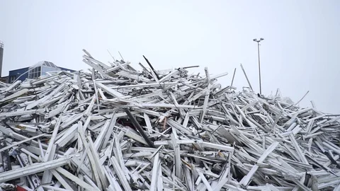 Plastic windows are piled in pile, broken profile, environmental cleaning Stock Footage 119049566