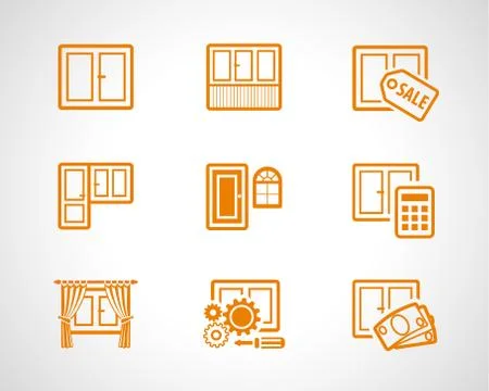 Plastic windows scetch icons Illustrazione stock