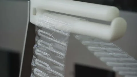 Plastic Wrapping with a straw inside is used for packaging process at a factory Vídeo Stock 266307517