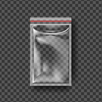 Plastic Zipper Vector. Transparent Zip Wrap. Empty Product Polyethylene Mock Up Illustrazione stock