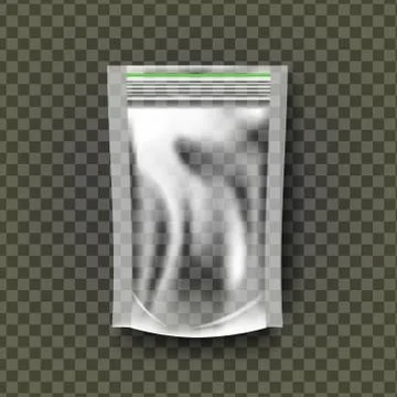 Plastic Zipper Vector. Transparent Zip Wrap. Empty Product Polyethylene Mock Up Illustrazione stock