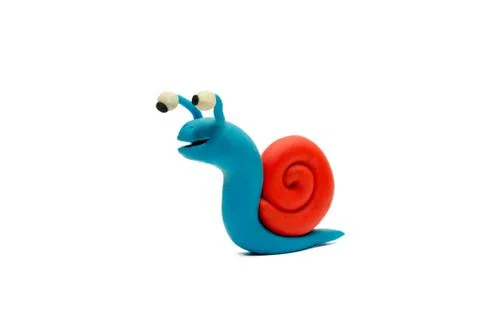 Plasticine colored snails isolated on white background Stock Photos