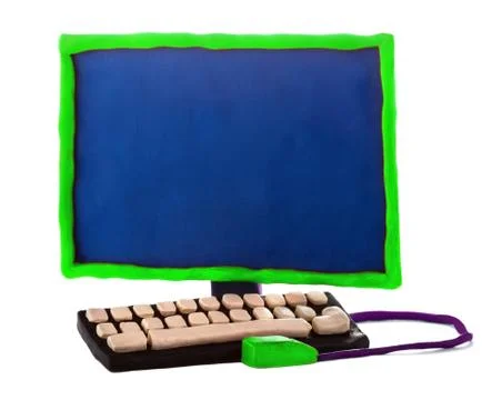 Plasticine handmade computer on a white background Stock Photos