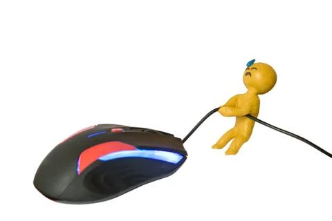 Plasticine human sweat emoji pulls wire mouse white background Foto stock