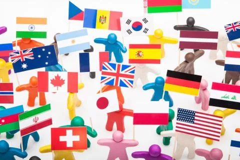 Plasticine humans with the various flags Stock Photos