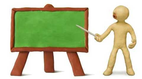 Plasticine man speak at the board. Loop. Stock Footage 49408173