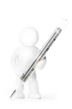 Plasticine man with thermometer Stock Photos