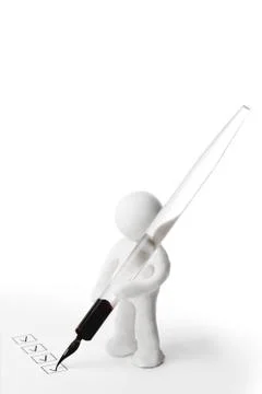 Plasticine man write in check boxes Stock Photos