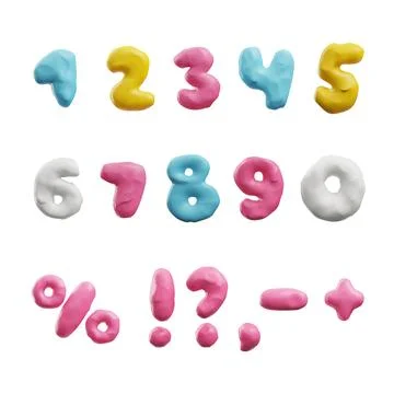 Plasticine molded numbers from 1 to zero and signs set. Illustrazione stock