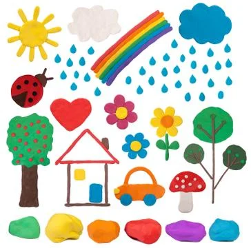 Plasticine objects isolated on white Stock Photos