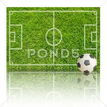 Plasticine soccer football on grass field, white background Stock Illustration