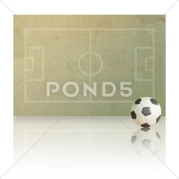 Plasticine soccer football on paper field, white background Stock Illustration