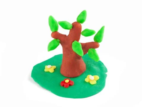 Plasticine tree on the meadow Stock Photos