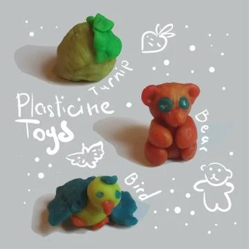 Plasticine: Turnip, Bear, Bird Stock Illustration