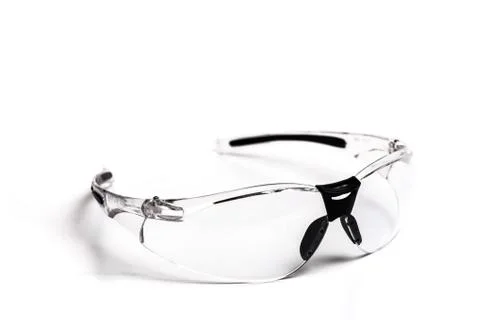 Plastick safety glasses for construction work isolated on white backdround Stock Photos