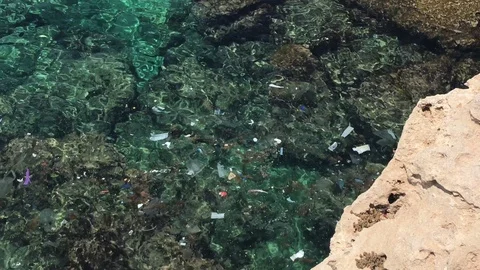 Plastics on the Sea. Dirty Ocean Stock Footage 110762162