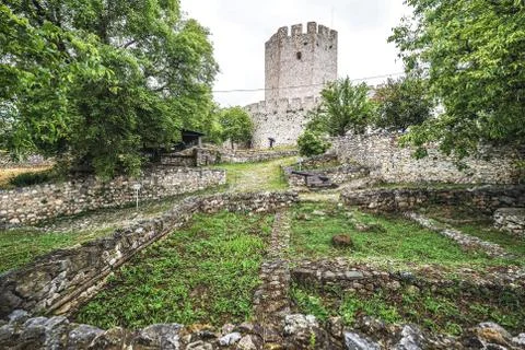 Platamon castle in eastern Greece, Platamonas landmark and important tourist  Stock Photos