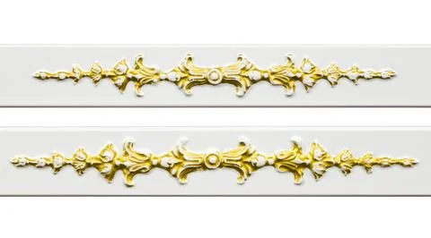 Platbands is isolated on a white background. Pattern is golden curlicues. Stock Photos