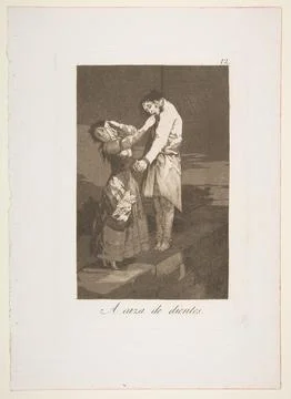 Plate 12 from 'Los Caprichos': Out hunting for teeth (A caza de dientes.) 1.. Stock Photos
