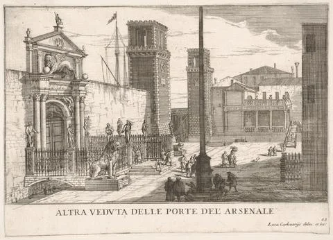 Plate 63: View of the gate of the shipyard and armory complex (Arsenale), V.. Stock Photos