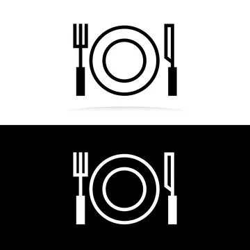Plate and knife with a fork icon. line with editable stroke Stock Illustration