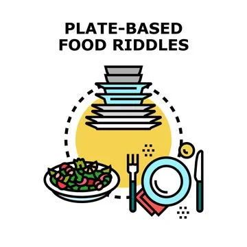 Plate based food riddles conceptualizing dining games Stock Illustration