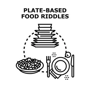 Plate based food riddles conceptualizing dining games Stock Illustration