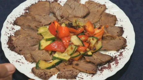 Plate of beef for anniversary Stock Footage 68032701