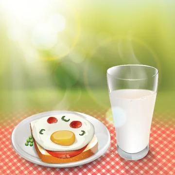 Plate of breakfast with milk イラスト素材