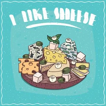 Plate with bunch of different cheeses Illustrazione stock