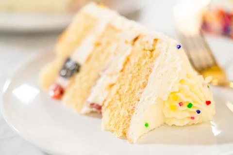 Plate with cake slice and sponge layers Stock Photos