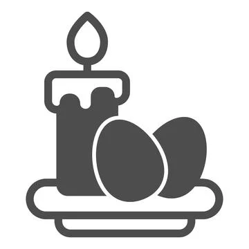 Plate with candle and eggs solid icon, Happy Easter concept, traditional Easter Stock Illustration