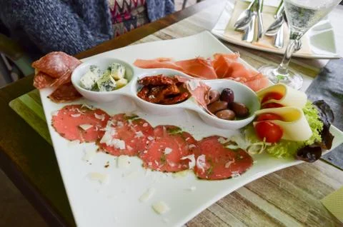 Plate of carpaccio of beef Stock Photos
