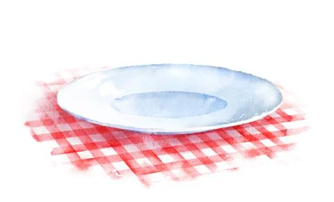 Plate on checkered tablecloth Stock Illustration