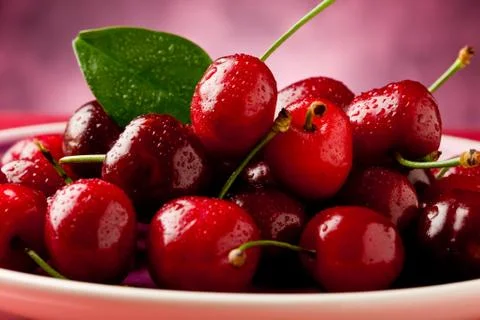 Plate with cherries Stock Photos