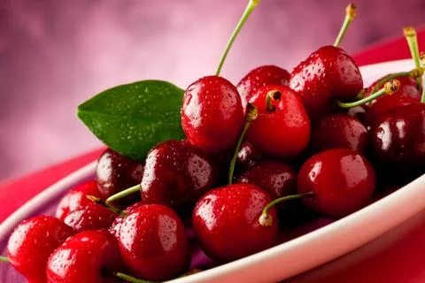 Plate with cherries Stock Photos